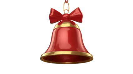 Traditional festive Christmas bell with ribbon decoration isolated on white background