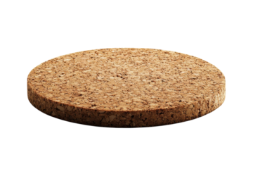 The natural elegance of a round cork coaster evoking warm rustic charm and eco friendly appeal on transparent background