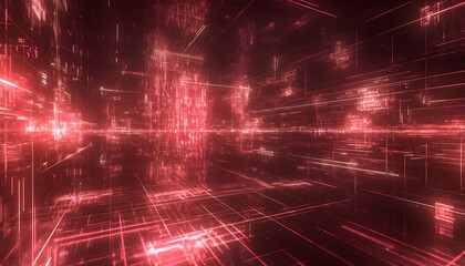Digital cityscape of glowing red lines.
