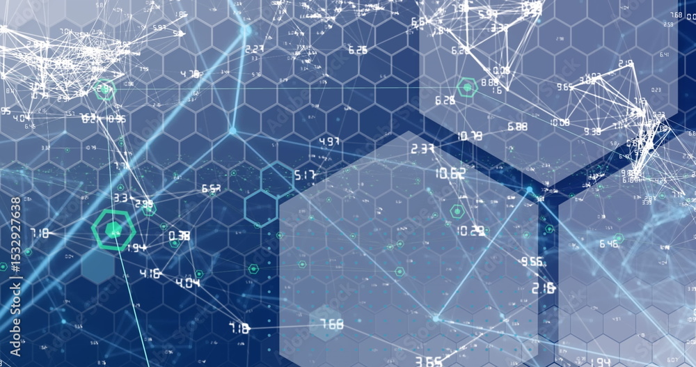 Aufkleber Visualizing network graphic pulsating on abstract digital interface, with hexagonal grid pattern