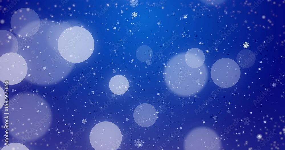 Aufkleber blending deep blue violet gradient winter scene with bokeh circles falling snowflakes and particles