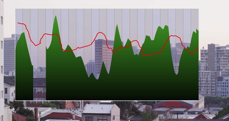 Displaying translucent chart overlay spanning rooftop view, with green areas, red line, grid lines