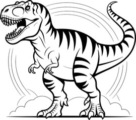 Tyrannosaurus Rex Dinosaur Black and White Line Art Illustration