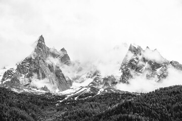 Aiguille du Blaitiere, to the left, 3522 m, and Aiguille du Plan, 3673 m, Aiguilles du Chamonix, Mont Blanc Massif, Alps, Chamonix, France	