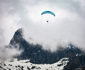 Paragliding near Monte Blanc Massif, Chamonix, France, Europe