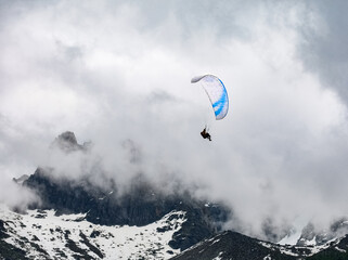 Paragliding near Monte Blanc Massif, Chamonix, France, Europe