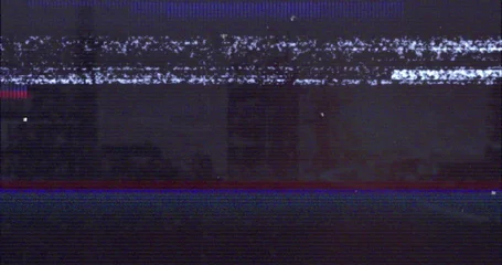 Fototapeten Flickering glitchy analog static filling vintage TV screen, showing red and blue glitch lines © vectorfusionart