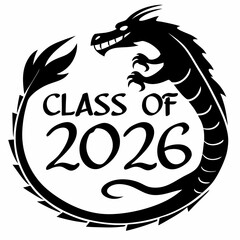 Class of 2026 dragon design, graduation graphic, vector illustration
