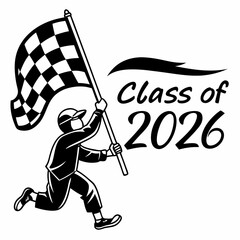 Class of 2026 graduation checkered flag finish line