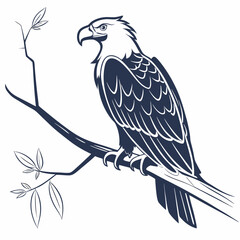Majestic eagle perched on branch, clean cutout, transparent background