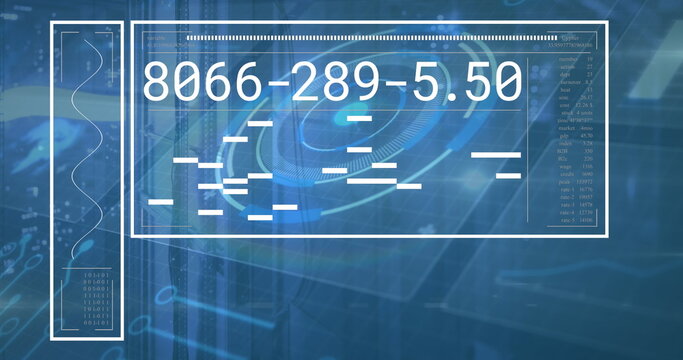 Displaying interface panel over data streams in control room, with numeric display, radar graphic