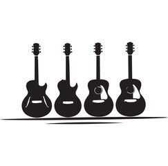 Naklejka premium Four Acoustic Guitars Silhouette Set Music Instrument Vector Illustration Design