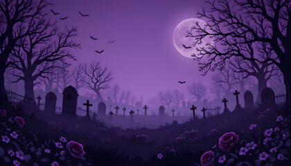 Purple Cemetery halloween background banner