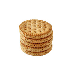 Stack of Round Crackers, Crispy Biscuit Snack, Golden Brown Cookies