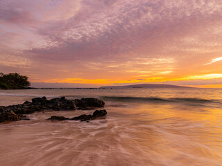 Dramatic Sky at Sunset on Mokapu Beach With Kahaalawe and Molokini In The Distance, Wailia, Maui, Hawaii, USA