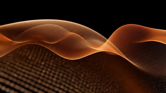 Abstract flowing lines in a warm orange-brown hue against a black background.  Delicate, wavy, textured shapes create a sense of movement and dynamism