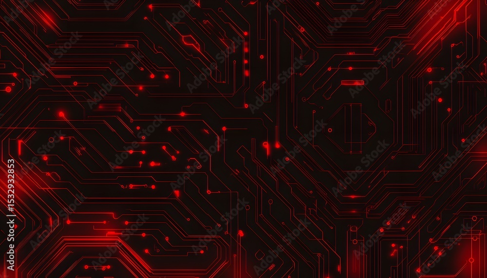 Aufkleber intricate circuit design with glowing red lines.