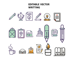 Writing and Editing Line Icons Set – Calligraphy and Writing Line Icon Collection Outline Style Vector Collection