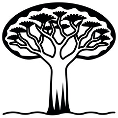 Black Line Art Baobab Tree African Landscape black and white