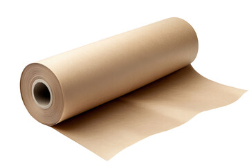 Fototapeta premium Kraft paper roll unrolled close up on white background on transparent background