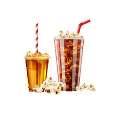 Movie Night Snacks Popcorn and Soda in Plastic Cups