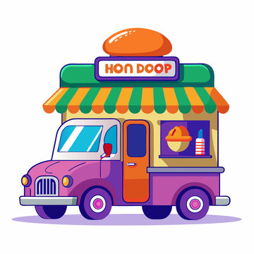 Adorable Cartoon Food Truck Hon Doop Selling Burgers and Ice Cream