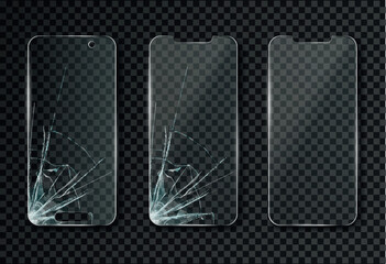 broken display in mobile phone, cracked glass