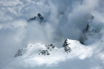 Mont Blanc du Tacul (4248m), surrounded by stormy clouds, Mont Blanc massif, Haute Savoie, France, Europe