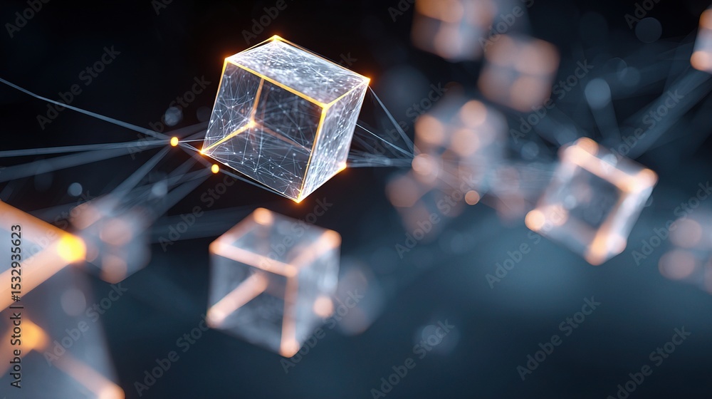 Aufkleber digital network visualization with floating translucent cubes