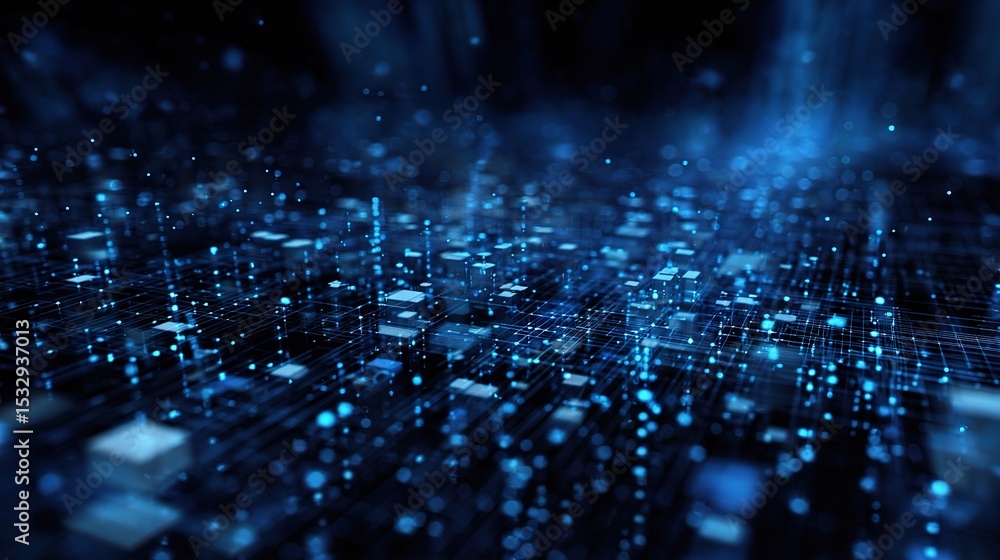 Aufkleber abstract cyber grid of floating data shapes in blue space