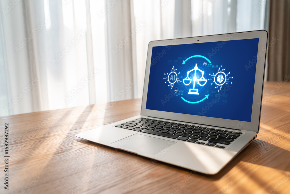 Poster ai ethics responsibility standard law and rules on computer screen provide report of ai ethic transp