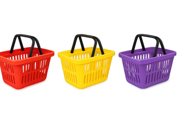 Fototapeta premium plastic baskets with handles isolated on transparent background.