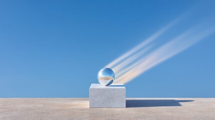 Minimalist Floating Sphere and Cube Sculpture in Bright Sunlight