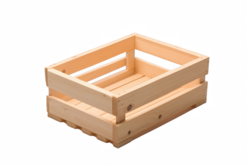 Empty wooden crate isolated on white background, perfect for storage and decoration.
