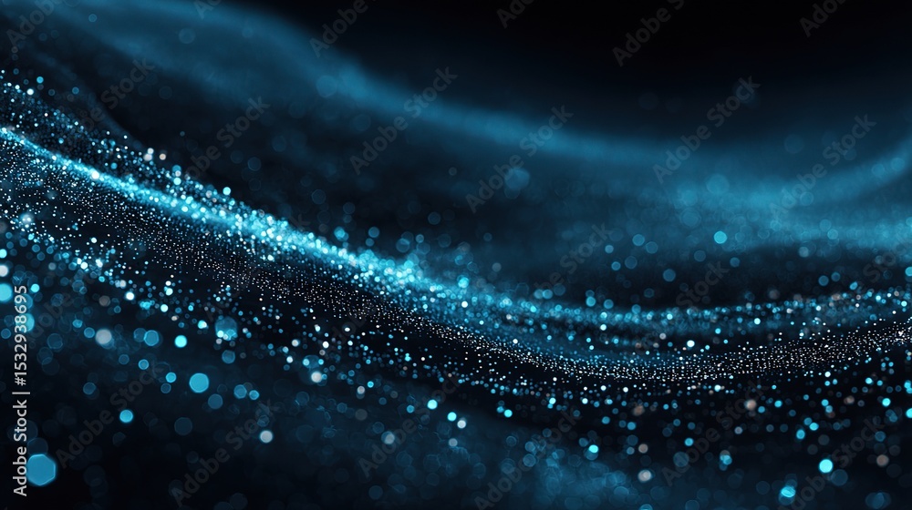 Poster abstract data stream visualization in blue with particle effects