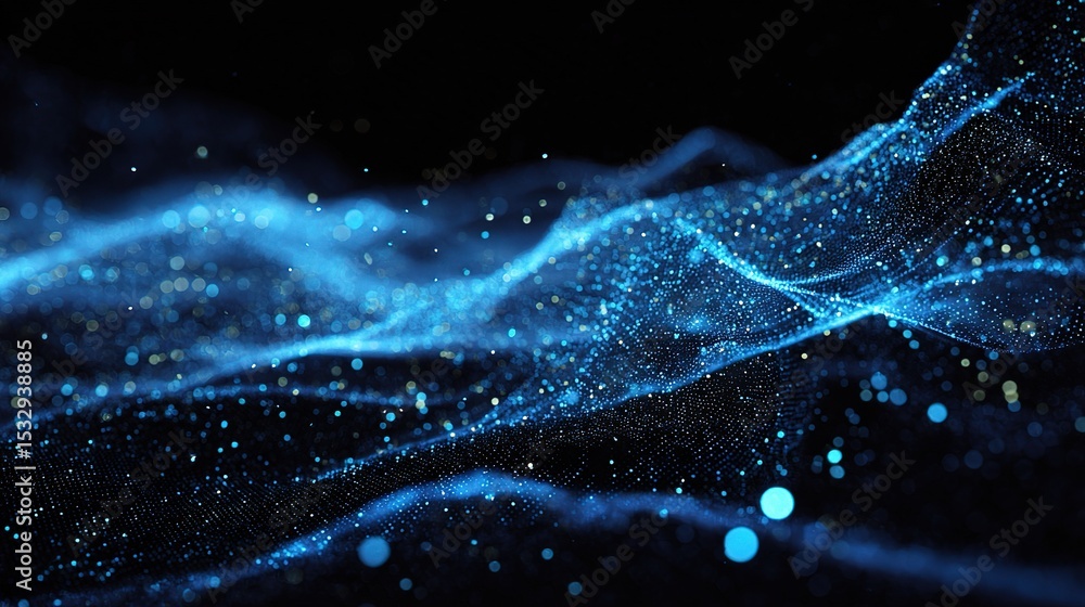 Poster abstract blue data stream visualization in space with particles