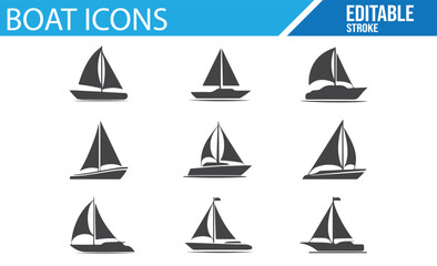 Collection of vector illustrations representing different boats for maritime and transportation designs.