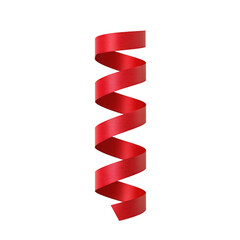 Vibrant red spiral ribbon isolated on white background for decorative design or festive projects.