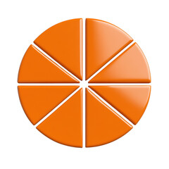 Fototapeta premium 3D orange circular pie chart with eight equal segments on white background, perfect for data presentation.