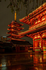 japanese temple at night with reflection