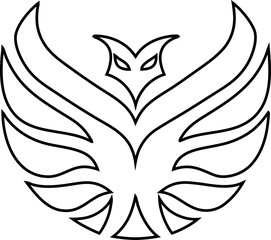 Eagle line art icon with wide wingspan, isolated on white.