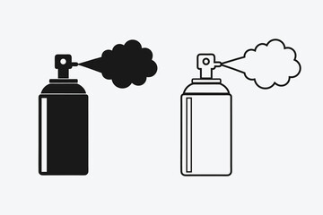 Vector Spray Can Icon Set Design, Solid and Outline Styles