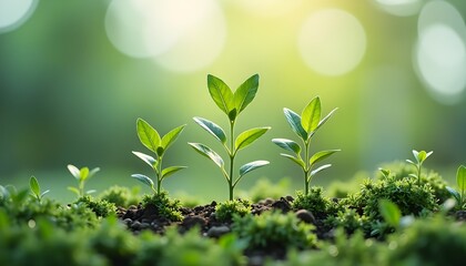 Young Plants Growing in Fertile Soil: Concept of Growth, New Life, and Living Environment
