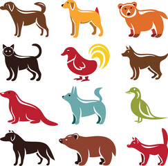 Variety of Animal illustration: Dogs, Cats, Duck, Bear, Hen and More. Collection of variety animal icons in a flat design style. Animals icon vector illustration design