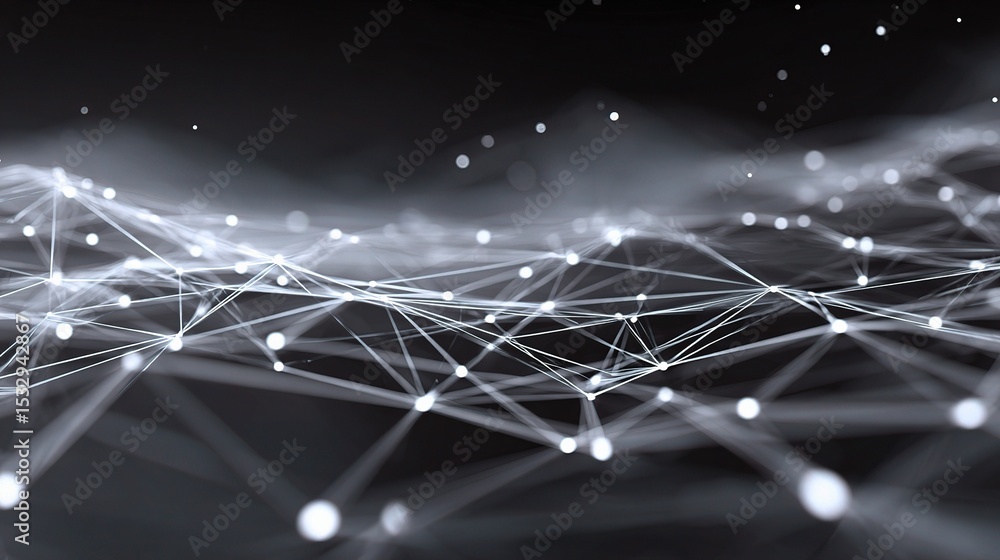 Poster abstract mesh network of fine white lines over dark background