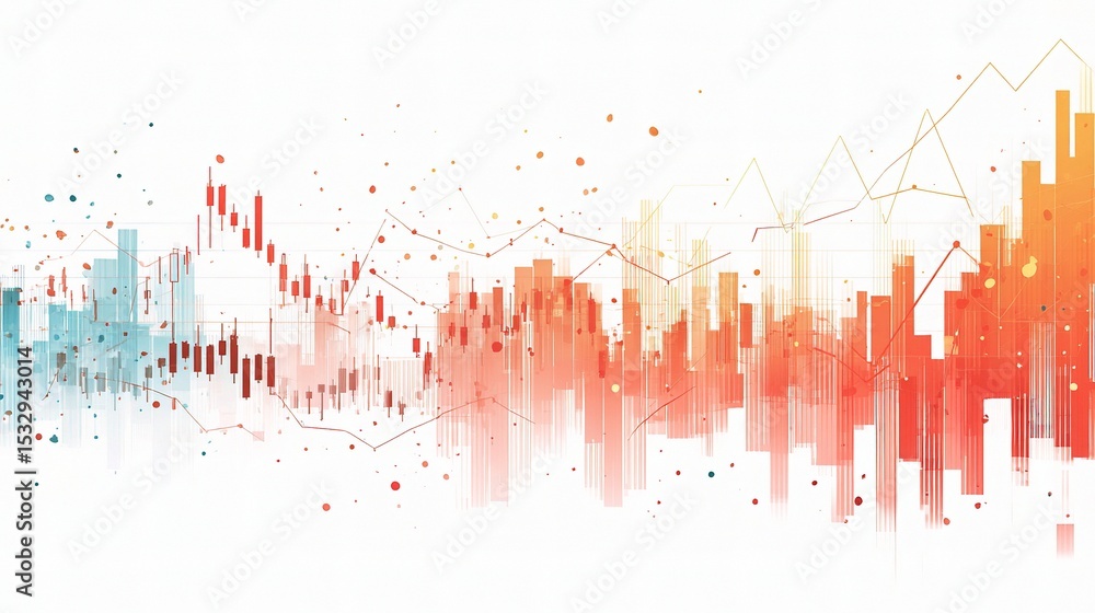 Poster abstract economic data visualization on white background with colors