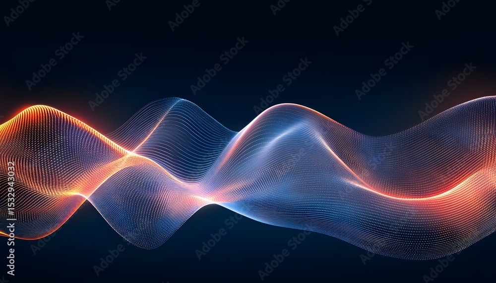 Poster abstract wave design with glowing lines and dots.