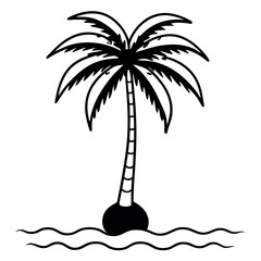 Fototapeta premium Black and White Coconut Palm Tree Shoreline Roots Illustration
