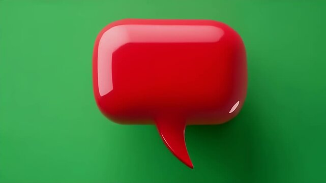Closeup of a Red Speech Bubble Icon on a Green Background for Communication Concept