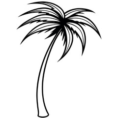Obraz premium Black Line Art Tall Coconut Palm Tree Swaying in Wind Minimalist Design 1
